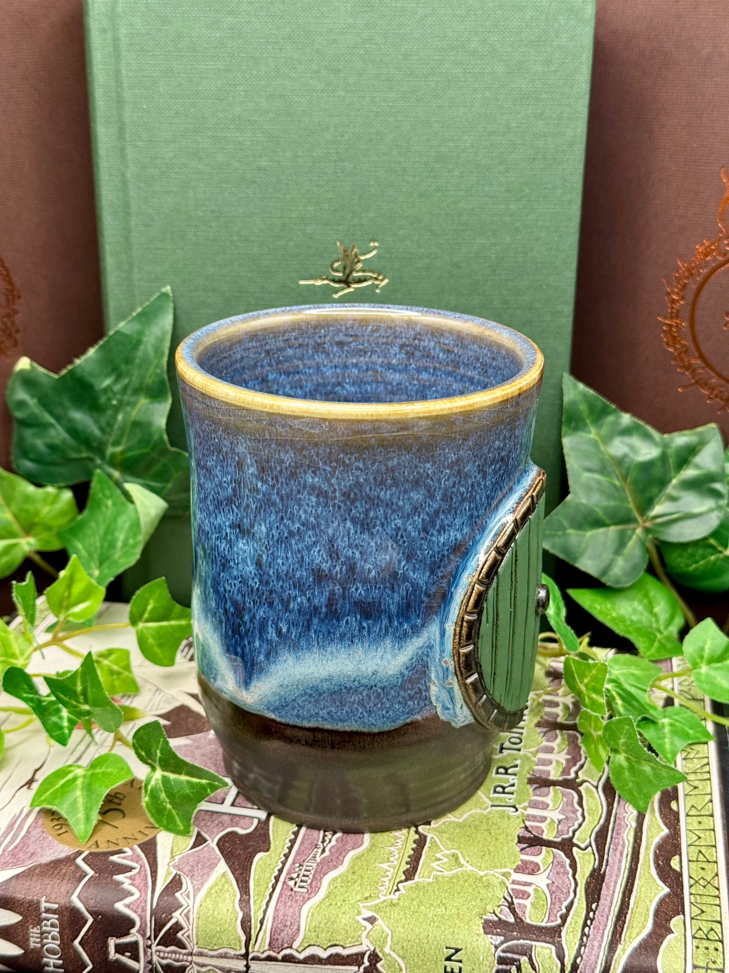 Green Door Mug (Blue mug body)