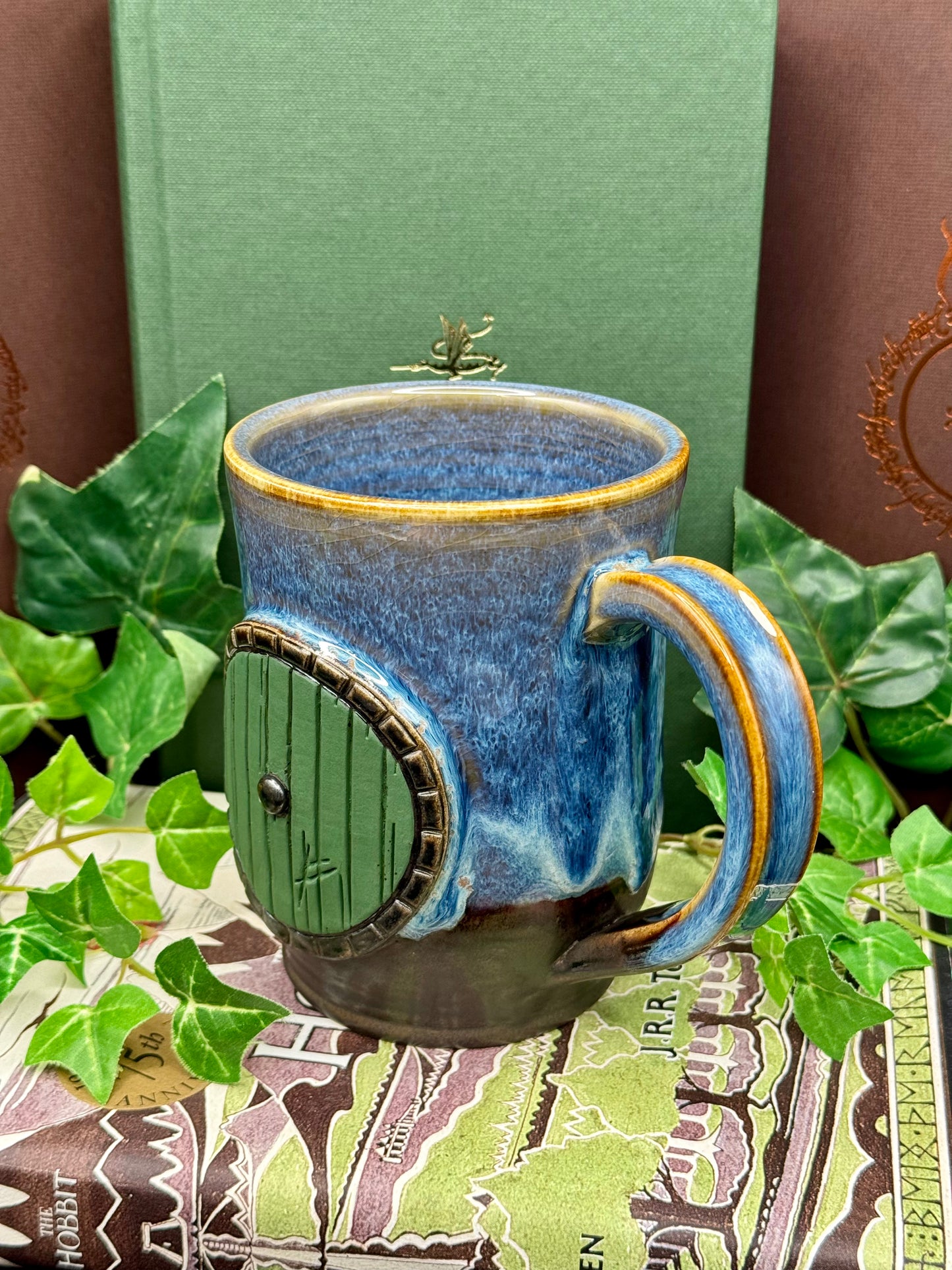 Green Door Mug (Blue mug body)