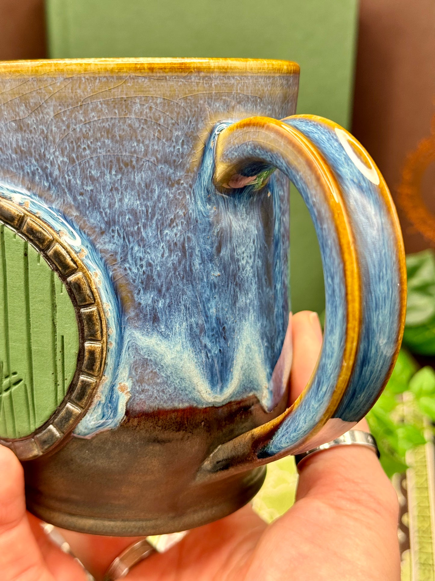 Green Door Mug (Blue mug body)