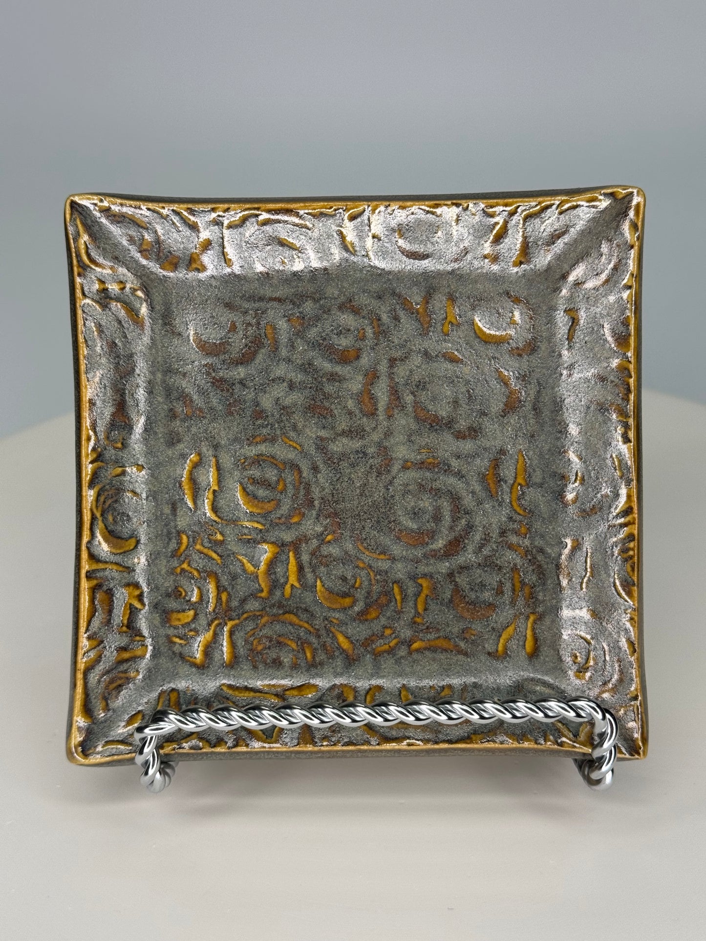 Trinket Dish- Matte Green/Amber