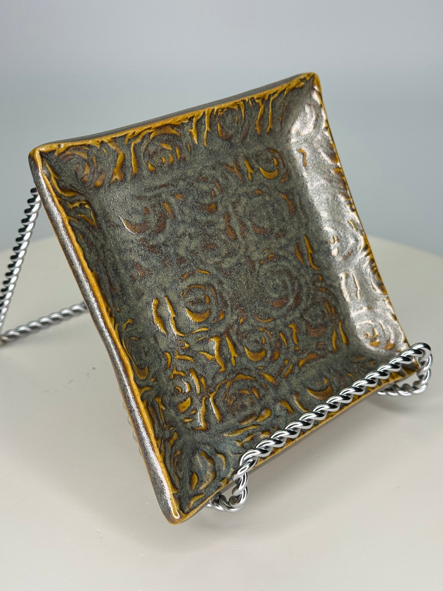 Trinket Dish- Matte Green/Amber