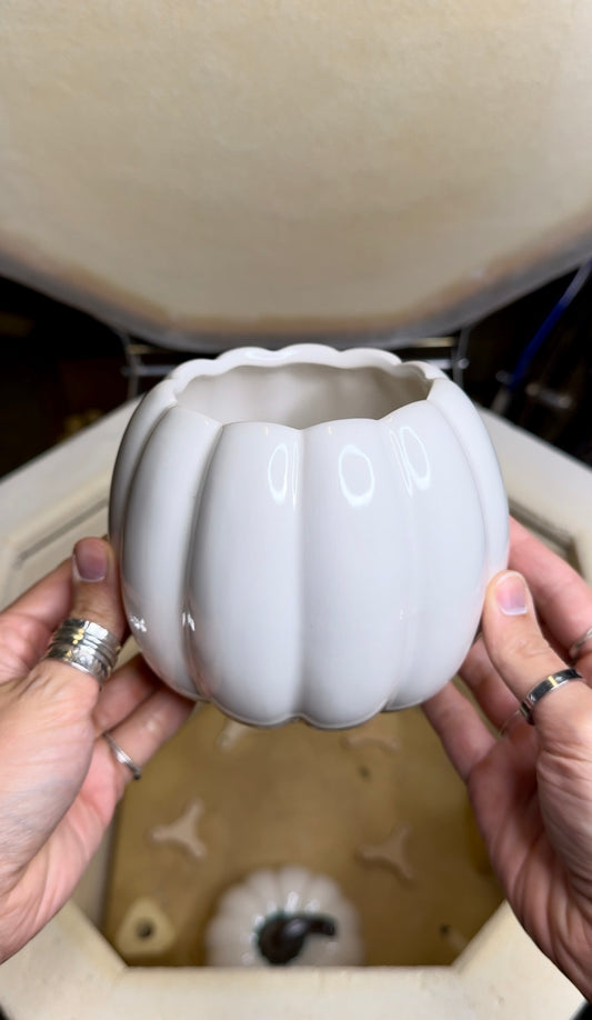 Harvest Pumpkin Planter- White