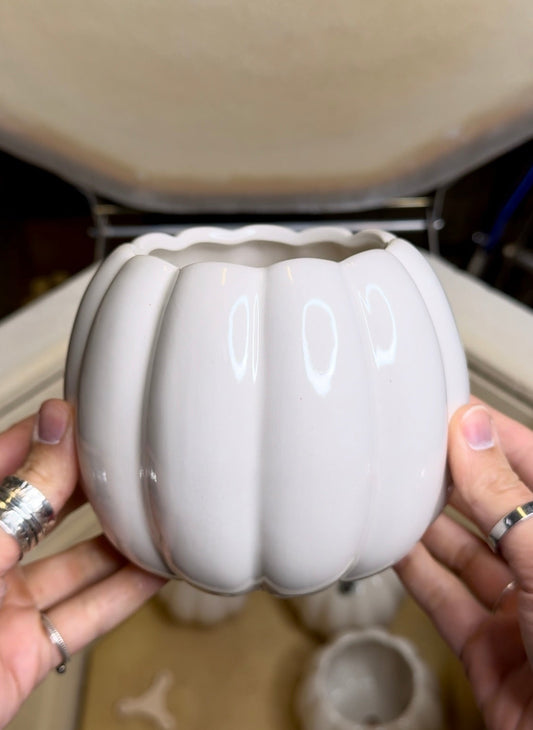 Harvest Pumpkin Planter- White